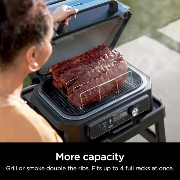 Ninja XSKRACKXL Woodfire Rib Rack Compatible with OG800 and OG900 Series Smokes 4 Full Racks of Ribs Elevates Ribs for AllAround Airflow Even Bark Steel Silver