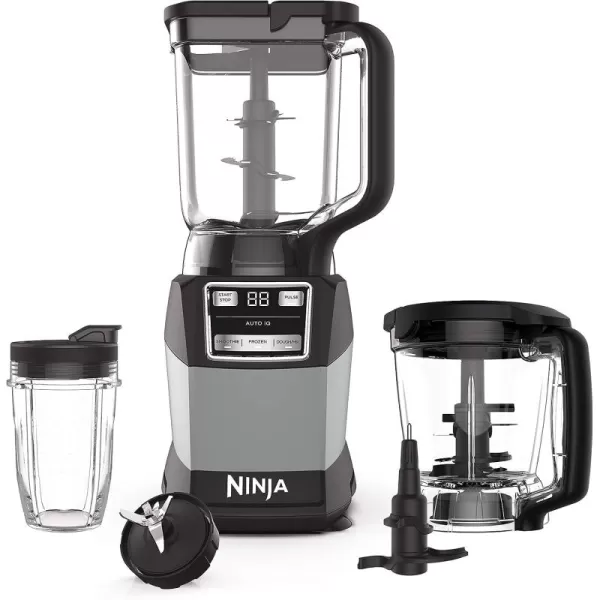 Ninja AMZ493BRN Compact Kitchen System 1200W 3 Functions for Smoothies Dough ampamp Frozen Drinks with AutoIQ 72oz Blender Pitcher 40oz Processor Bowl ampamp 18oz SingleServe Cup GreyBlack