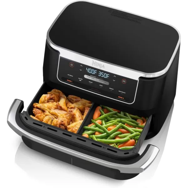 Ninja Air Fryer Thermometer Roast Bake Air Fry Crisps Broil Reheats Keep Warm 10in1 Fries Frozen Food Veggies and Meat Quick Meals Healthy Meals Less Oil 10 QT Grey DZ5507QT With Flex Basket