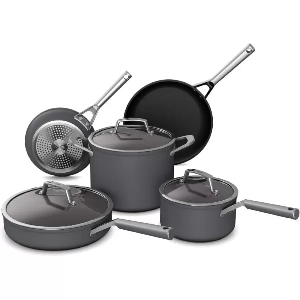 Ninja C38000 Foodi NeverStick Premium 8Piece Cookware Set with Glass Lids HardAnodized Nonstick Durable ampamp Oven Safe to 500F Slate Grey