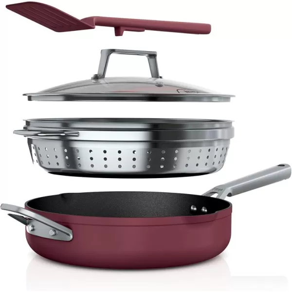 Ninja Cookware Steamer Strainer Basket Glass Lid and Spatula Foodi NeverStick PossiblePan Premium Set with 4Quart Capacity Pan Nonstick Durable Oven Safe Cookware Cherry Tart CW102RDCherry Tart