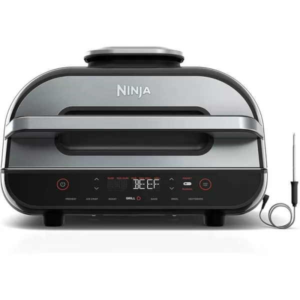 Ninja IG651 Foodi Smart XL Pro 7in1 Indoor GrillGriddle Combo use Opened or Closed Air Fry Dehydrate ampamp More Pro Power Grate Flat Top Crisper Smart Thermometer Black6in1 with Thermometer