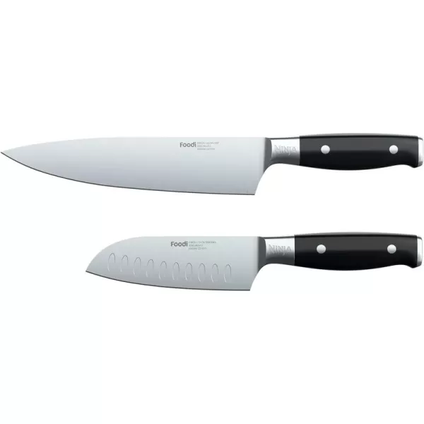 Ninja K32002 Foodi NeverDull System 2Piece Chef Knife ampamp Santoku Knife Set Premium German Stainless Steel Black