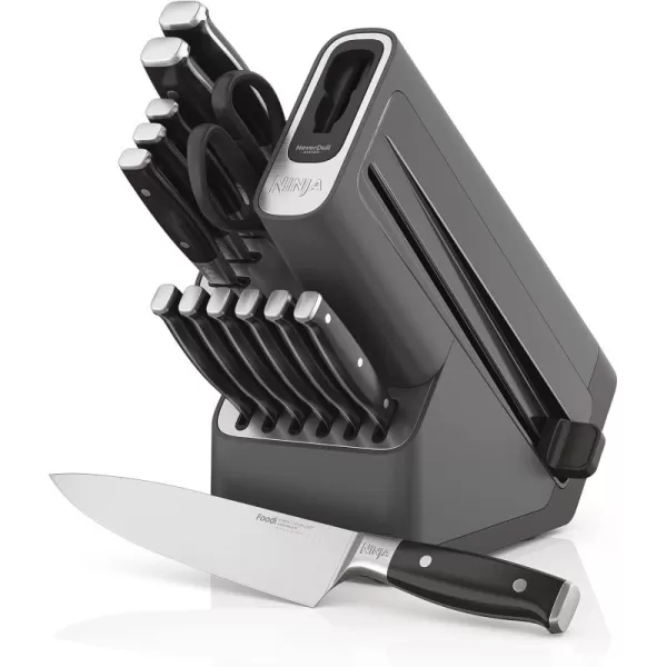 Ninja Knife Set Knife Sharpener Knife Block Set Stainless Steel Knives 14 Piece Set Steak Knives Chef Knives and More Foodi NeverDull Black K32014