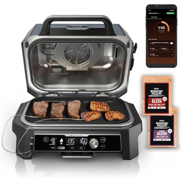 Ninja OG951 Woodfire Pro Connect Premium XL Outdoor Grill ampamp Smoker Bluetooth App Enabled 7in1 Master Grill BBQ Smoker Outdoor Air Fryer Woodfire Technology 2 BuiltIn Thermometers BlackXL GrillThermometerApp Connect