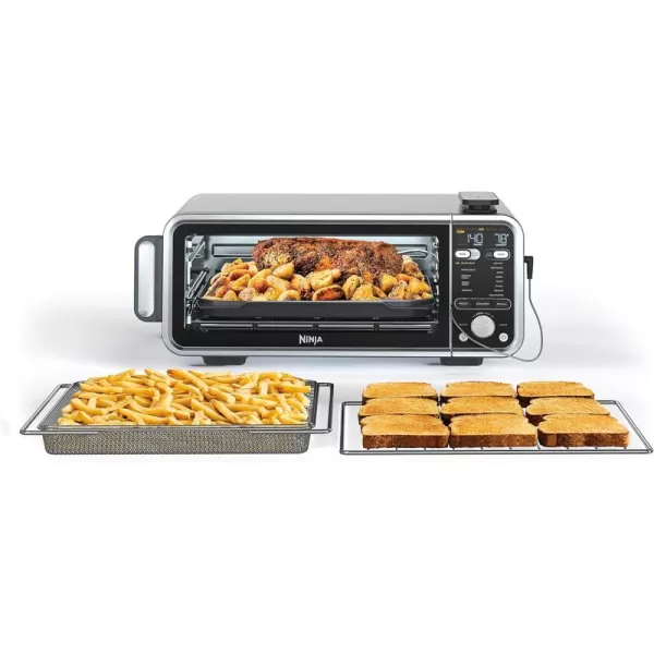 Ninja SP301 Dual Heat Air Fry Countertop 13in1 Oven with Extended Height XL Capacity Flip Up ampamp Away Capability for Storage Space with Air Fry Basket SearPlate Wire Rack ampamp Crumb Tray Silver13in1 with Thermometer