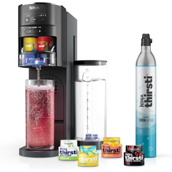 Ninja Thirsti Drink System Soda Maker Create Unique Sparkling ampamp Still Drinks Personalize Size ampamp Flavor Carbonated Water Machine 60L CO2 Cylinder ampamp Variety of Flavored Water Drops Black WC1001Black