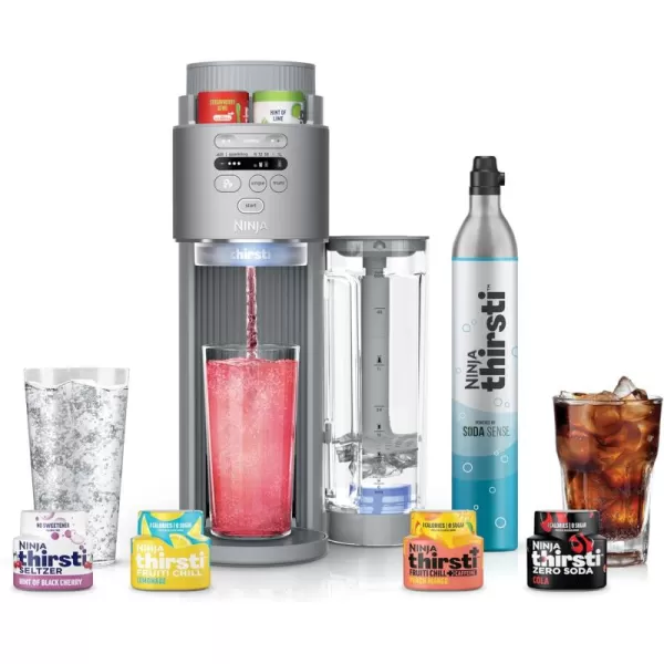 Ninja Thirsti Max Custom Hydration System Soda Maker Sparkling Water Maker Custom Still ampamp Sparkling Drinks Compact Design With 60L CO Cylinder ampamp Flavored Water Drops Silver WC2002