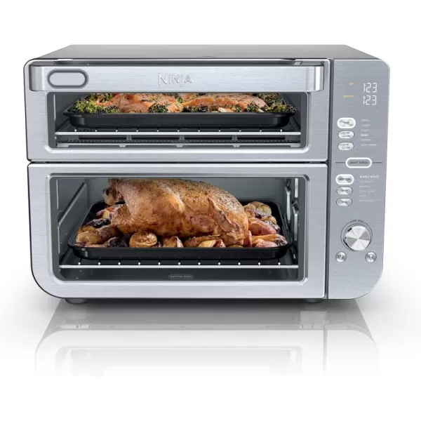 Ninja Toaster Oven Double Oven with FlexDoor FlavorSeal ampamp Smart Finish Rapid Top Oven Air Fry Bake Roast Toast Fry Pizza Convection Oven 13in1 Black DCT402BKStainless 12in1