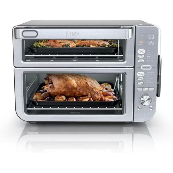 Ninja Toaster Oven Double Oven with FlexDoor FlavorSeal ampamp Smart Finish Rapid Top Oven Air Fry Bake Roast Toast Fry Pizza Convection Oven 13in1 Black DCT402BKStainless 12in1 with Thermometer