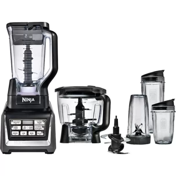 Nutri Ninja BlenderFood Processor with AutoiQ 1200Watt Base 72oz Pitcher 64oz Processor Bowl 18 24 and 32oz Cups and Prep Blades BL682SilverGrey