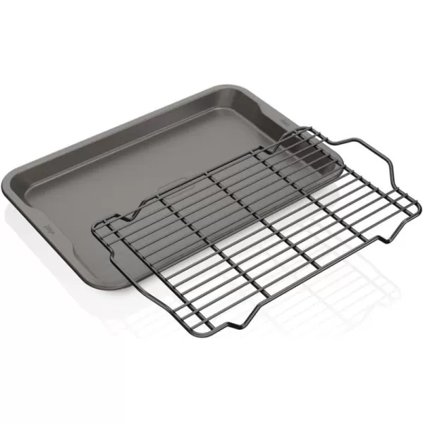 imageNinja B32002 Foodi NeverStick Premium 2Piece Baking Sheet Set Nonstick Oven Safe up to 500F with 9 x 13 inch Sheet ampamp 11 x 17 inch Sheet Dishwasher Safe GreyCookie Pan  Cooling Rack