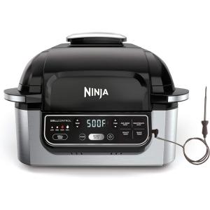 imageNinja Foodi Pro 5in1 Indoor Integrated Smart Probe 4Quart Air Fryer Roast Bake Dehydrate an Cyclonic Grilling Technology with 4 Steaks Capacity StainlessStainless