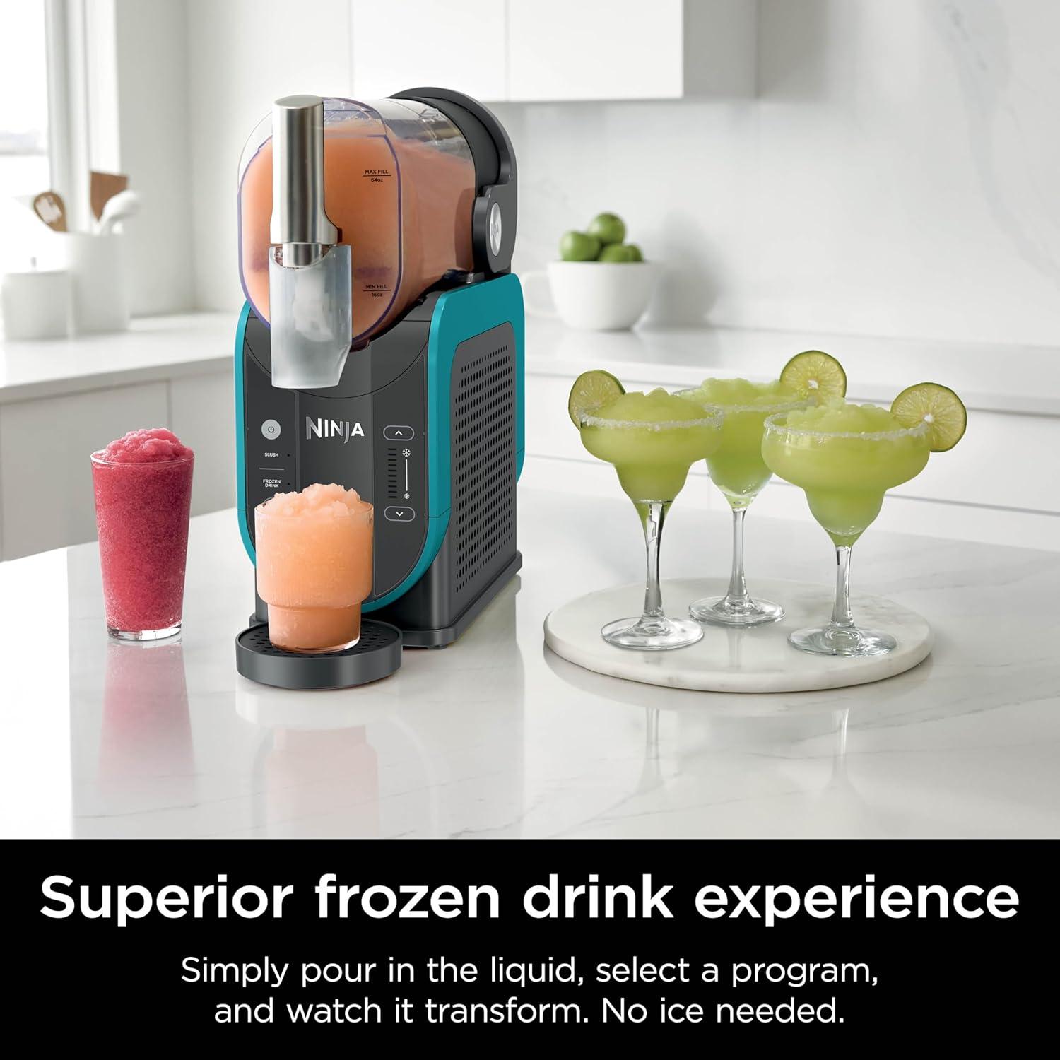 imageNinja SLUSHi Professional Frozen Drink Maker with RapidChill Technology 88 oz Frozen Drink ampamp Slushie Machine 2 Preset Programs Frozen Margaritas and More Premium Accents Teal FS299Teal