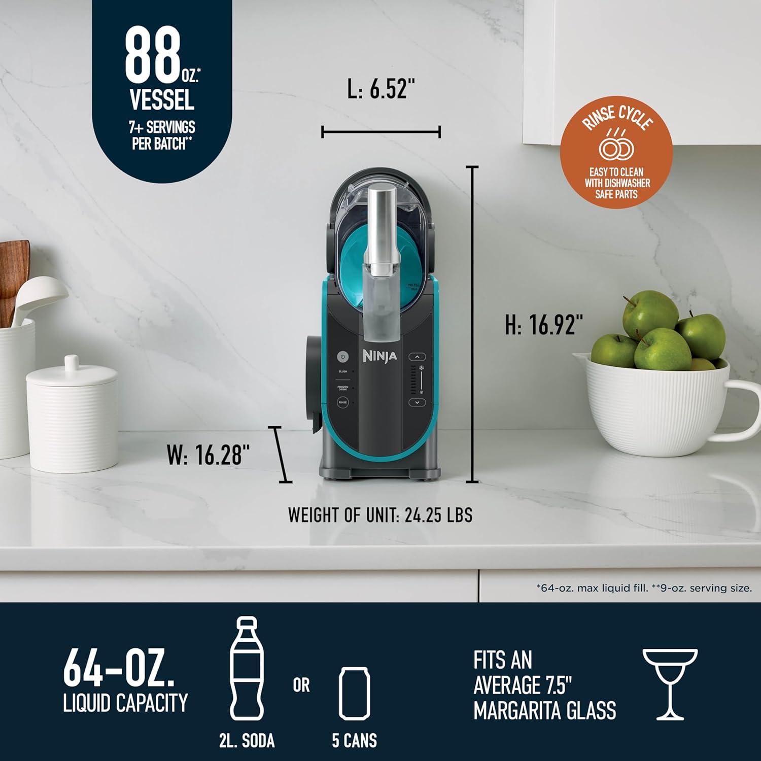 imageNinja SLUSHi Professional Frozen Drink Maker with RapidChill Technology 88 oz Frozen Drink ampamp Slushie Machine 2 Preset Programs Frozen Margaritas and More Premium Accents Teal FS299Teal