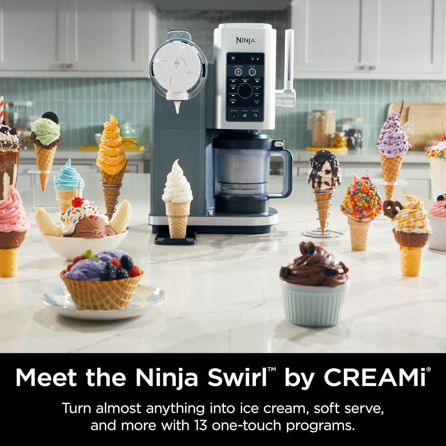 imageNinja Swirl by CREAMi Ice Cream and Soft Serve Maker Sorbet Milkshake Frozen Yogurt Low Calories Program ampamp More 13in1 Soft Serve Handle 2 CREAMi Swirl 16oz Pints For Kids ampamp ALL ages NC701