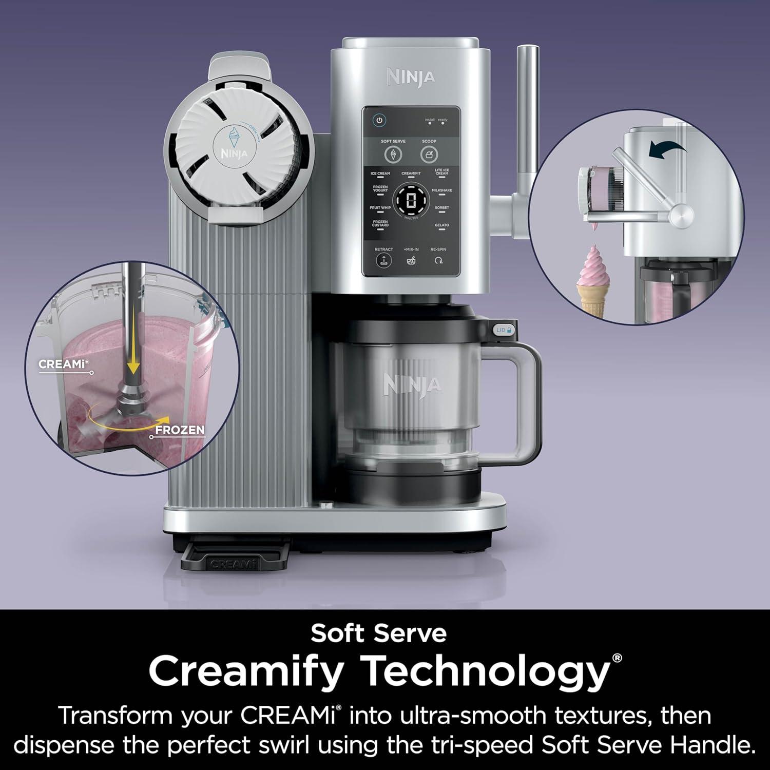 imageNinja Swirl by CREAMi Ice Cream and Soft Serve Maker Sorbet Milkshake Frozen Yogurt Low Calories Program ampamp More 13in1 Soft Serve Handle 2 CREAMi Swirl 16oz Pints For Kids ampamp ALL ages NC701