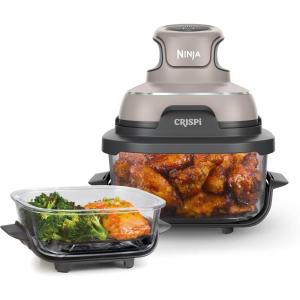 imageNinja Crispi Air Fryer Microwave Freezer ampamp Dishwasher Safe Non Toxic Glass Portable Cooking System 4 QT ampamp 6 Cup Glass Containers with Storage Lids Easy Meals Air Fry Bake Stone FN101STStone