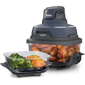 imageNinja Crispi Air Fryer Microwave Freezer ampamp Dishwasher Safe Non Toxic Glass Portable Cooking System 4 QT ampamp 6 Cup Glass Containers with Storage Lids Easy Meals Air Fry Bake Stone FN101STNavy