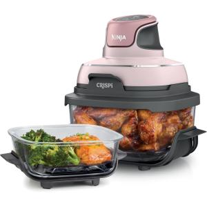imageNinja Crispi Air Fryer Microwave Freezer ampamp Dishwasher Safe Non Toxic Glass Portable Cooking System 4 QT ampamp 6 Cup Glass Containers with Storage Lids Easy Meals Air Fry Bake Stone FN101STPink