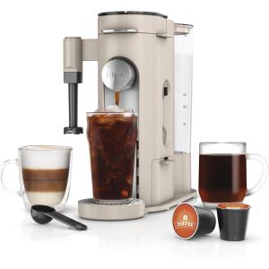 imageNinja Pod ampamp Grounds Specialty XL SingleServe Coffee Maker KCup Pod Compatible Brews Grounds Compact Design BuiltIn Milk Frother 68oz Reservoir 6oz Cup to 24oz Mug Sizes Stone PB055ASTXL Stone