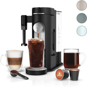 imageNinja Pod ampamp Grounds Specialty XL SingleServe Coffee Maker KCup Pod Compatible Brews Grounds Compact Design BuiltIn Milk Frother 68oz Reservoir 6oz Cup to 24oz Mug Sizes Stone PB055ASTBlack