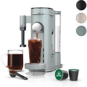 imageNinja Pod ampamp Grounds Specialty XL SingleServe Coffee Maker KCup Pod Compatible Brews Grounds Compact Design BuiltIn Milk Frother 68oz Reservoir 6oz Cup to 24oz Mug Sizes Stone PB055ASTGlacier Blue