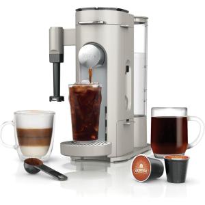 imageNinja Pod ampamp Grounds Specialty XL SingleServe Coffee Maker KCup Pod Compatible Brews Grounds Compact Design BuiltIn Milk Frother 68oz Reservoir 6oz Cup to 24oz Mug Sizes Stone PB055ASTStone