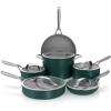 imageNinja Ceramic Pro 11Piece Cookware Set NonStick Pots ampamp Pans Set with Glass Lids Nontoxic PTFE Free Ceramic Coated Oven Safe All Stovetops ampamp Induction Compatible Midnight Blue CW39011MMGreen