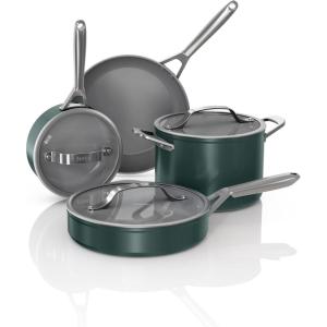 imageNinja Ceramic Pro 11Piece Cookware Set NonStick Pots ampamp Pans Set with Glass Lids Nontoxic PTFE Free Ceramic Coated Oven Safe All Stovetops ampamp Induction Compatible Midnight Blue CW39011MMGreen