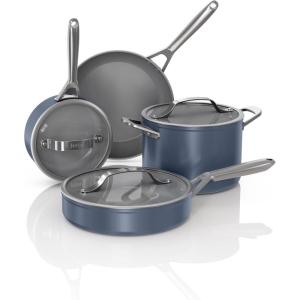 imageNinja Ceramic Pro 11Piece Cookware Set NonStick Pots ampamp Pans Set with Glass Lids Nontoxic PTFE Free Ceramic Coated Oven Safe All Stovetops ampamp Induction Compatible Midnight Blue CW39011MMMidnight Blue