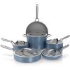 imageNinja Ceramic Pro 11Piece Cookware Set NonStick Pots ampamp Pans Set with Glass Lids Nontoxic PTFE Free Ceramic Coated Oven Safe All Stovetops ampamp Induction Compatible Stone CW39011ST11pcBlue Macaron
