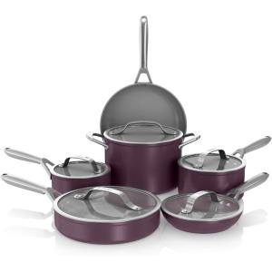 imageNinja Ceramic Pro 11Piece Cookware Set NonStick Pots ampamp Pans Set with Glass Lids Nontoxic PTFE Free Ceramic Coated Oven Safe All Stovetops ampamp Induction Compatible Stone CW39011ST11pcRed