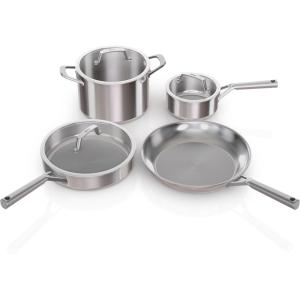 imageNinja EverClad Stainless Steel Cookware 7 Piece Pots ampamp Pans Set Cookware Set All Stovetops ampamp Induction Oven Safe to 600F TriPly CommercialGrade C990077 Piece Set