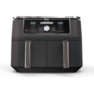 imageNinja DZ401 Foodi 10 Quart 6in1 DualZone XL 2Basket Air Fryer with 2 Independent Frying Baskets Match Cook ampamp Smart Finish to Roast Broil Dehydrate ampamp More for Quick Grey Renewed10Quart Ninja DZ401 BLACK