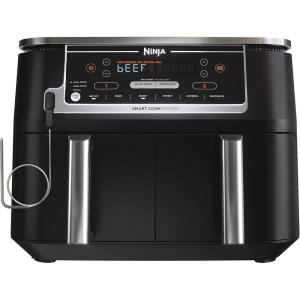 imageNinja DZ550 Foodi 10 Quart 6in1 DualZone Smart XL Air Fryer with 2 Independent Baskets Smart Cook Thermometer for Perfect Doneness Match Cook ampamp Smart Finish to Roast Dehydrate ampamp More Grey Renewed