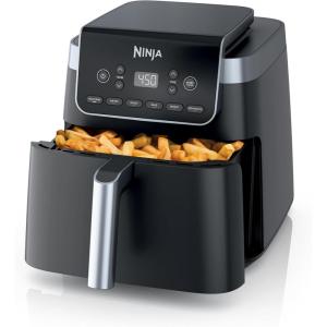 imageNinja Air Fryer Pro XL 6in1 with 65 QT Capacity Max Crisp Air Fry Air Roast Bake Reheat Dehydrate Max Crisp Technology with 450F Nonstick Basket ampamp Crisper Plate Grey AF181 Renewed