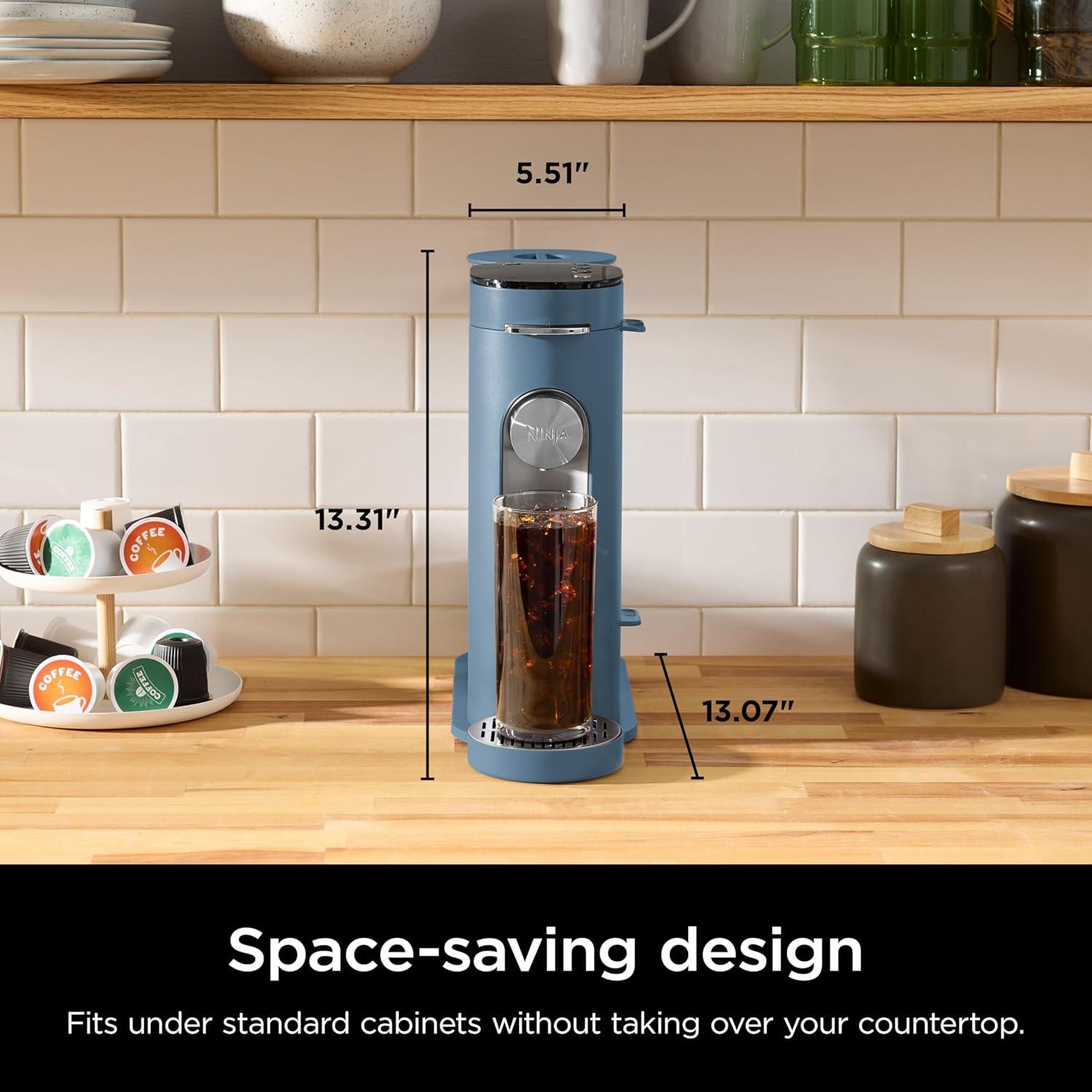 imageNinja Pods ampamp Grounds SingleServe Coffee Maker KCup Pod Compatible 56oz Reservoir 6oz Cup to 24oz Travel Mug Brew Sizes Iced Coffee Maker Blue PB041BLBlue