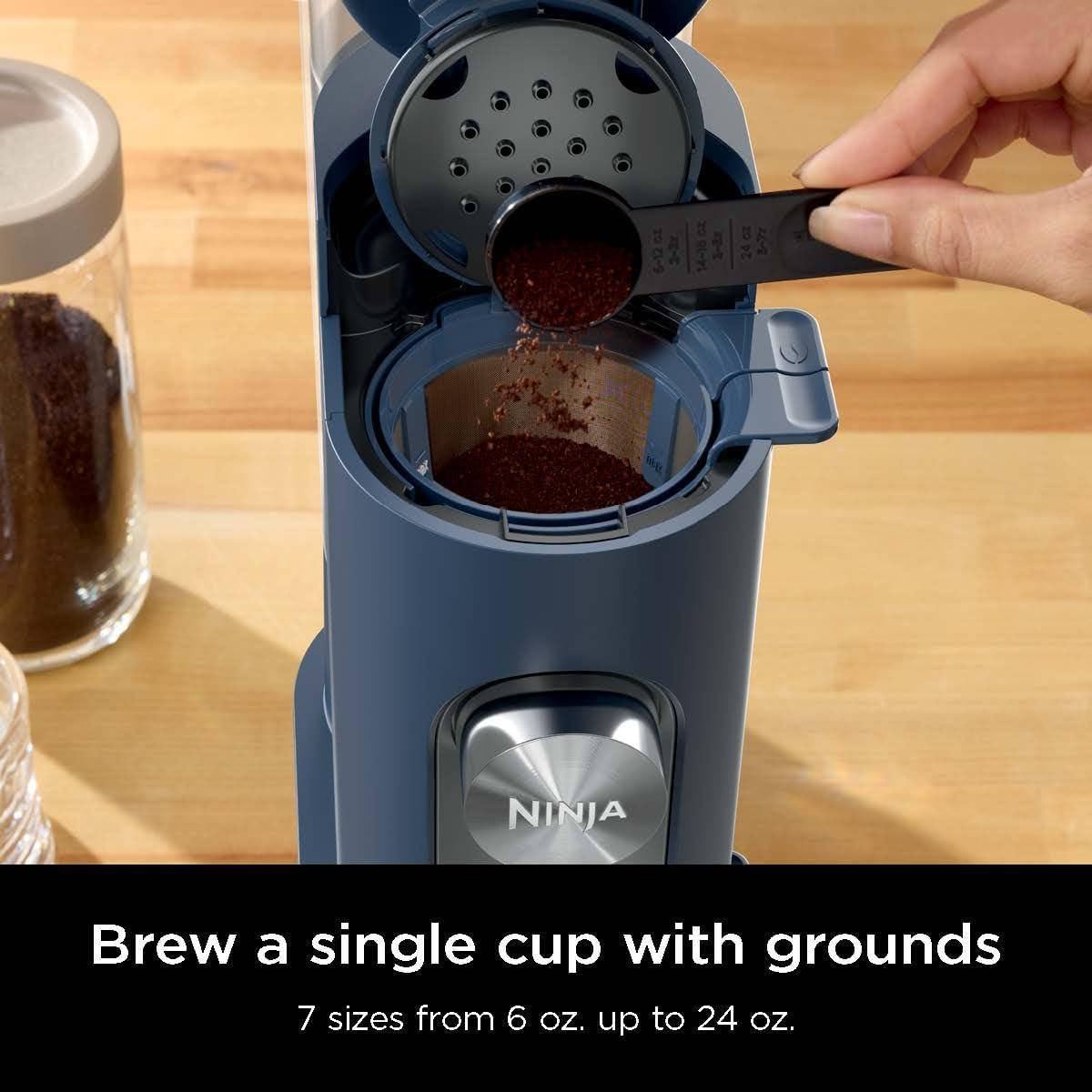 imageNinja Pods ampamp Grounds SingleServe Coffee Maker KCup Pod Compatible 56oz Reservoir 6oz Cup to 24oz Travel Mug Brew Sizes Iced Coffee Maker Blue PB041BLNavy