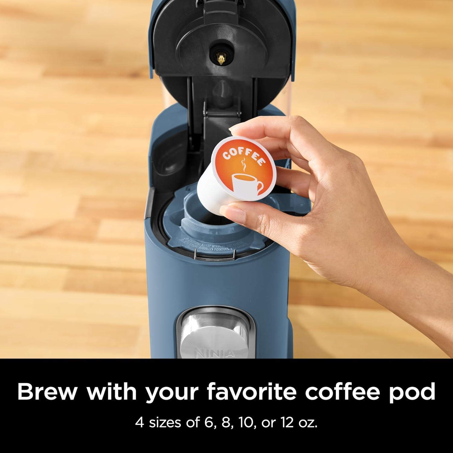 imageNinja Pods ampamp Grounds SingleServe Coffee Maker KCup Pod Compatible 56oz Reservoir 6oz Cup to 24oz Travel Mug Brew Sizes Iced Coffee Maker Blue PB041BLBlue