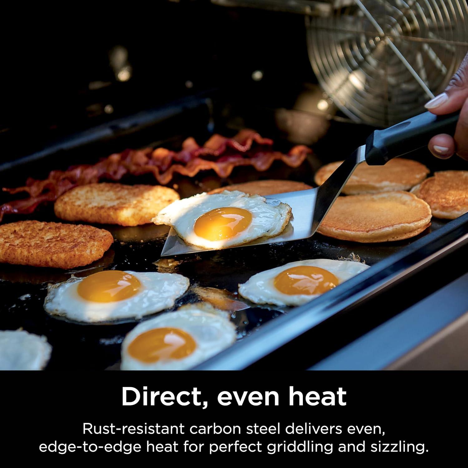 imageNinja FlexFlame Upgrades Premium Full Griddle ProfessionalGrade Carbon Steel FullSize Griddle Plate with Grease Drain RustResistant Even Heat Compatible with Ninja FlexFlame XSKFULGRIDLE