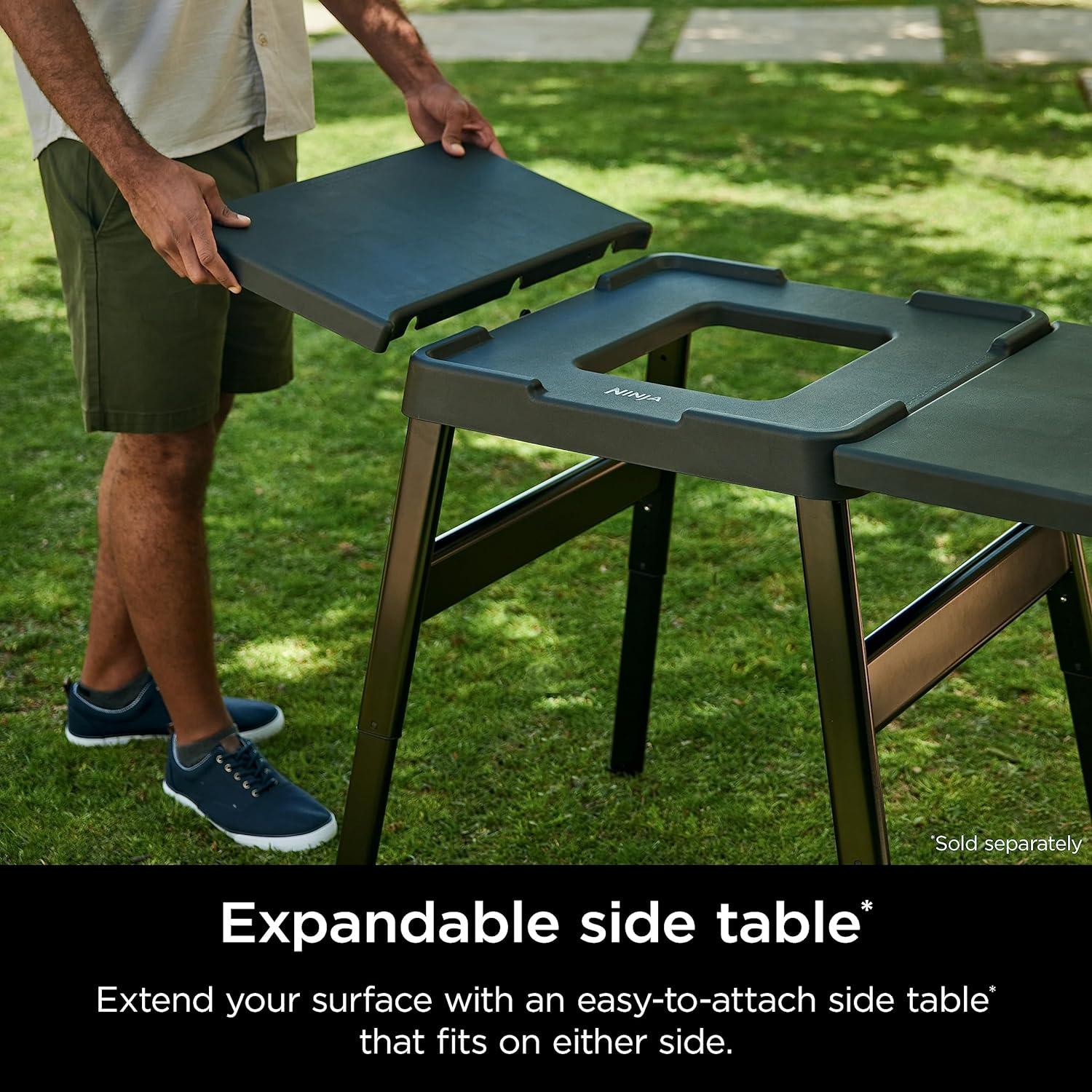 imageNinja Outdoor Side Table and Grill Stand Adjustable Height Weather Resistant Compatible with Ninja Woodfire Collection OG700 OG800 OG900 ampamp OO100 Series XSKUNSTANDTBLStand