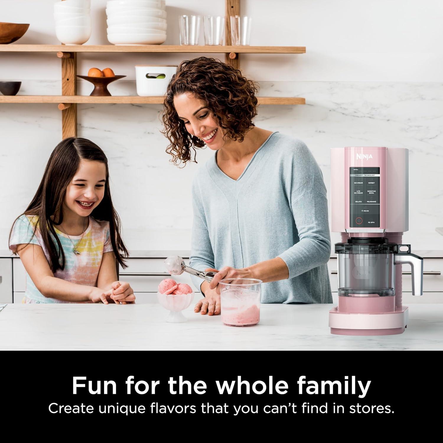 imageNinja CREAMi Ice Cream Maker for Gelato Mixins Milkshakes Sorbet Smoothie Bowls 7 OneTouch Programs with 2 Pint Containers ampamp Lids Compact Size Perfect for Kids Blueberry Mint NC301MTStrawberry