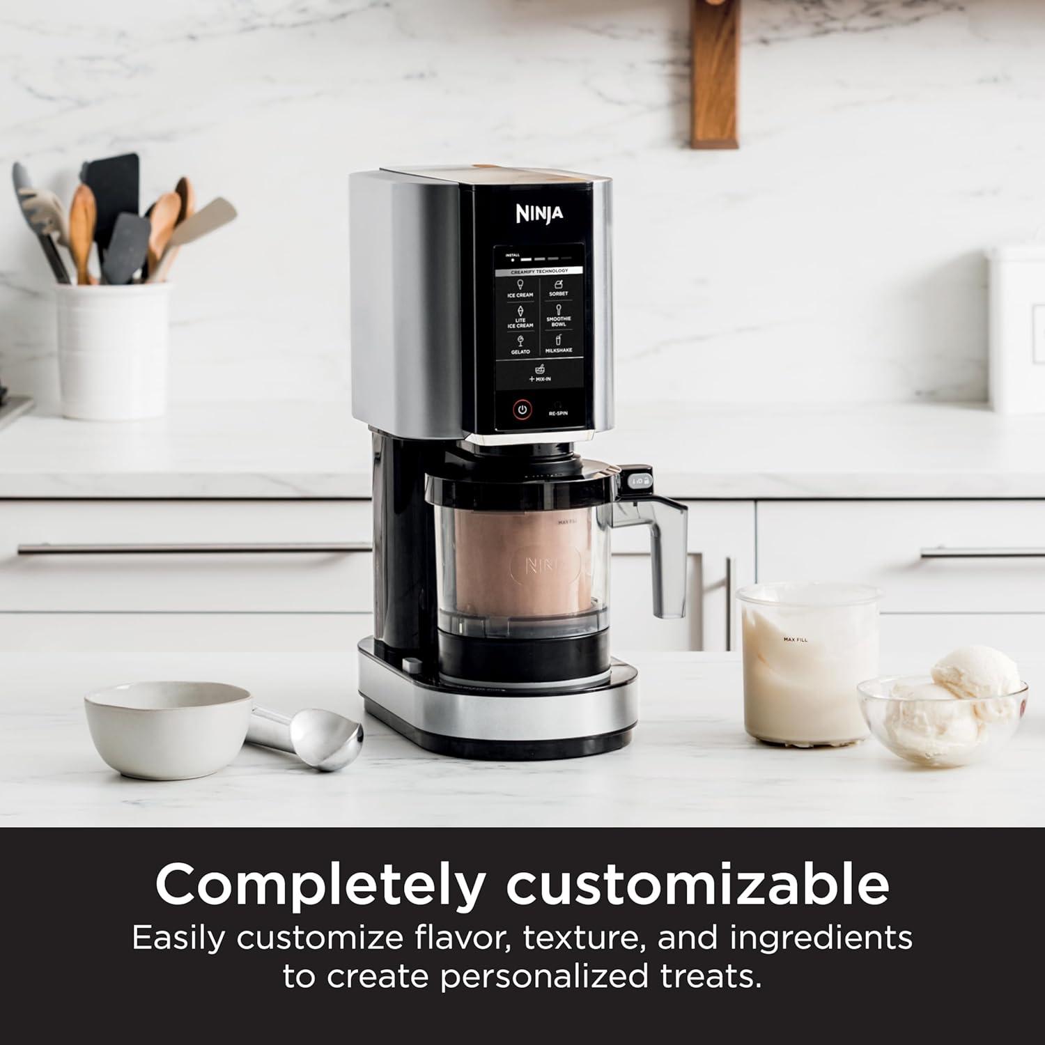imageNinja CREAMi Ice Cream Maker for Gelato Mixins Milkshakes Sorbet Smoothie Bowls 7 OneTouch Programs with 2 Pint Containers ampamp Lids Compact Size Perfect for Kids Blueberry Mint NC301MTBlueberry Mint