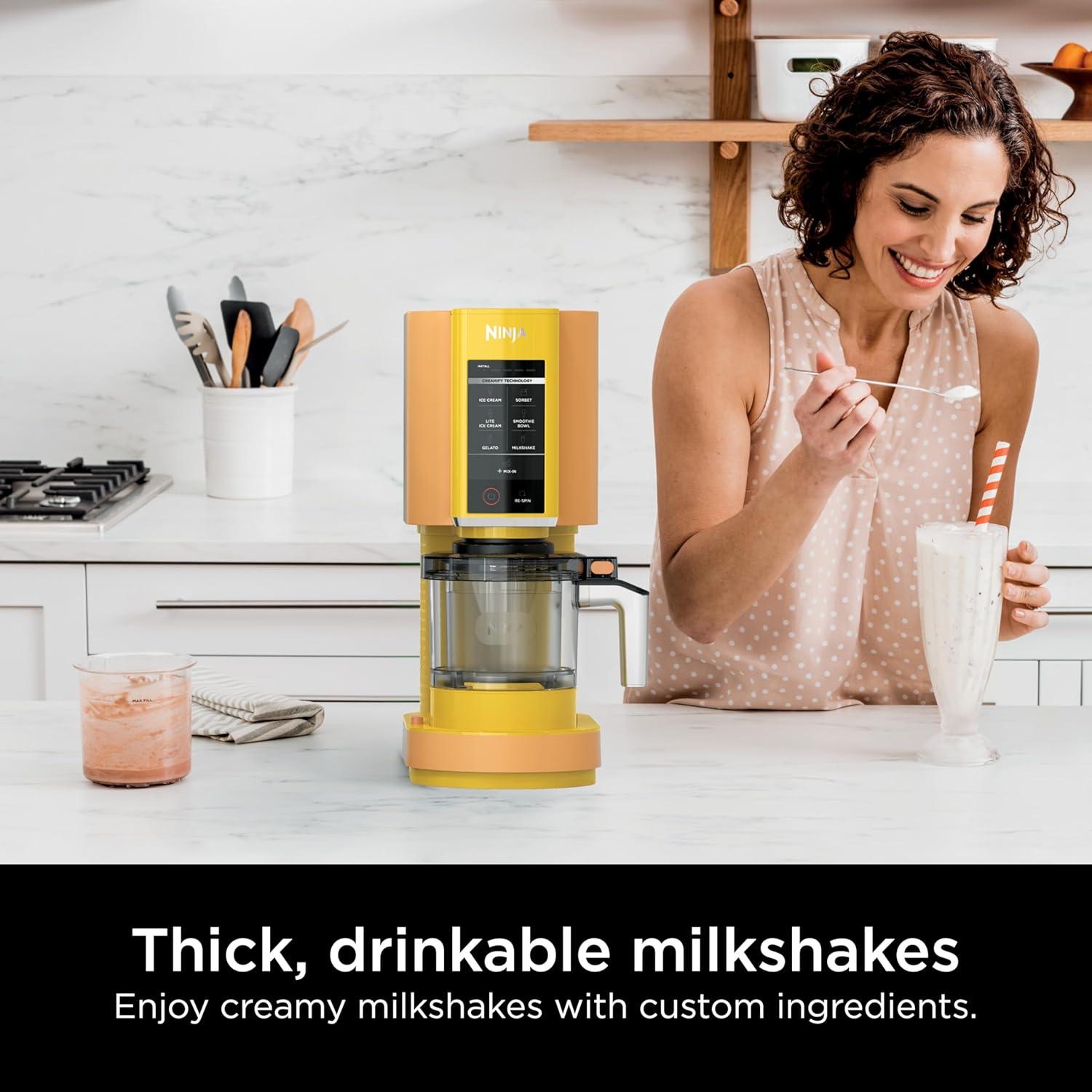 imageNinja CREAMi Ice Cream Maker for Gelato Mixins Milkshakes Sorbet Smoothie Bowls 7 OneTouch Programs with 2 Pint Containers ampamp Lids Compact Size Perfect for Kids Blueberry Mint NC301MTOrange Mango