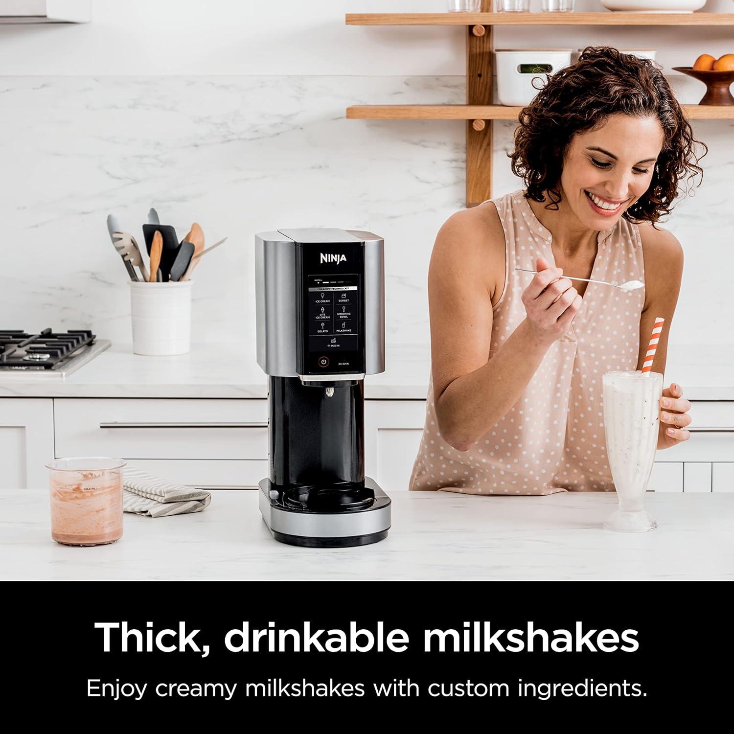 imageNinja CREAMi Ice Cream Maker for Gelato Mixins Milkshakes Sorbet Smoothie Bowls 7 OneTouch Programs with 2 Pint Containers ampamp Lids Compact Size Perfect for Kids Blueberry Mint NC301MTSilver