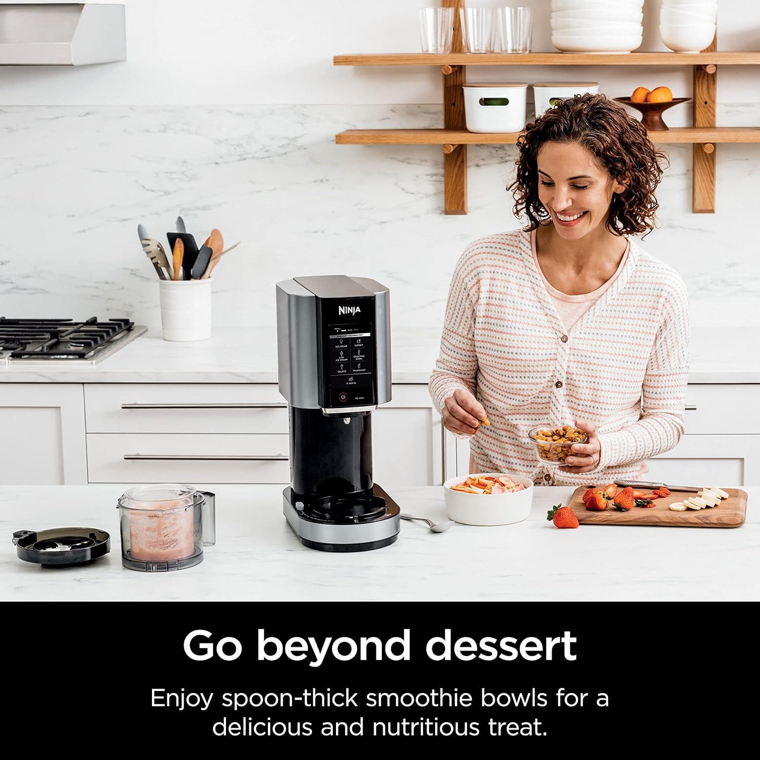 imageNinja CREAMi Ice Cream Maker for Gelato Mixins Milkshakes Sorbet Smoothie Bowls 7 OneTouch Programs with 2 Pint Containers ampamp Lids Compact Size Perfect for Kids Blueberry Mint NC301MTSilver