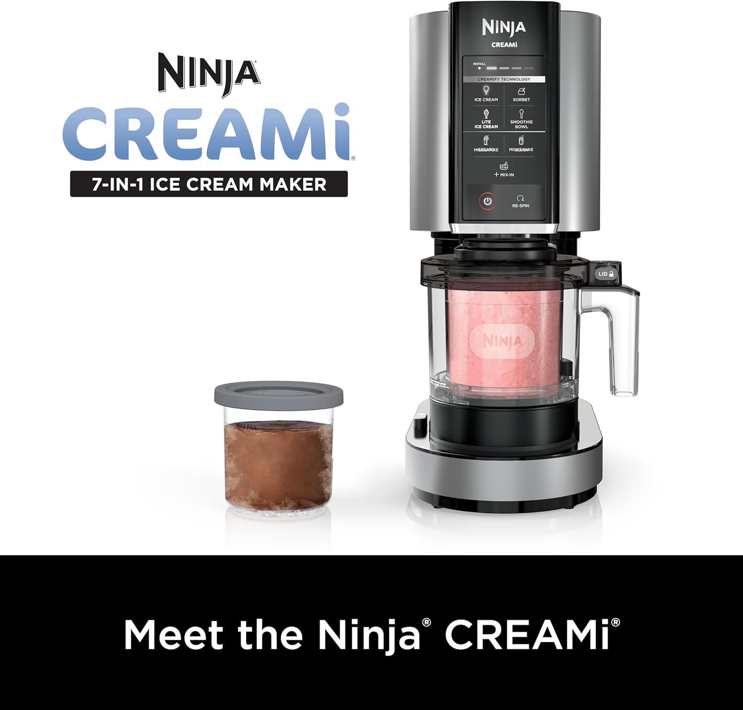 imageNinja CREAMi Ice Cream Maker for Gelato Mixins Milkshakes Sorbet Smoothie Bowls 7 OneTouch Programs with 2 Pint Containers ampamp Lids Compact Size Perfect for Kids Blueberry Mint NC301MTSilver