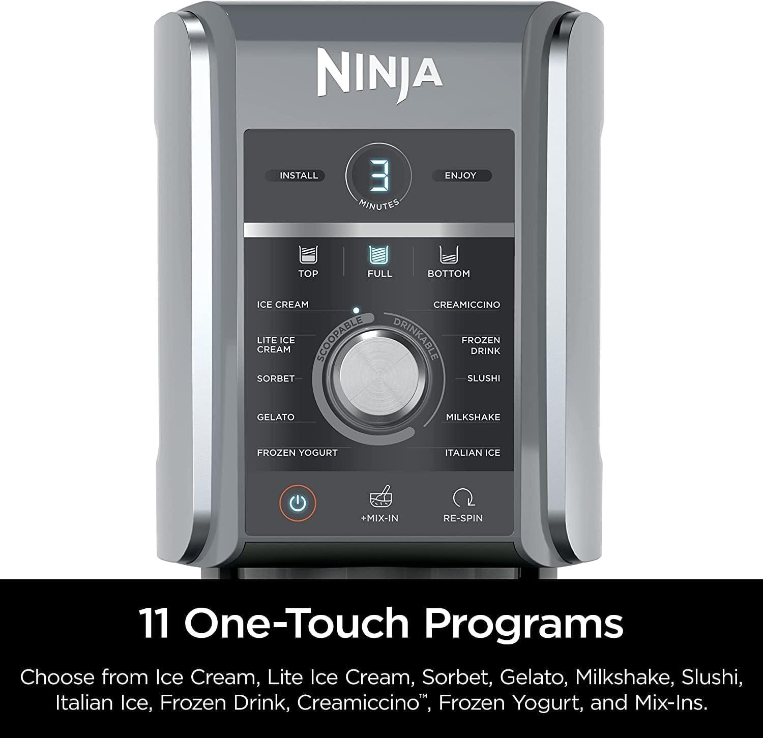 imageNinja NC501 CREAMi Deluxe 11in1 Ice Cream ampamp Frozen Treat Maker for Ice Cream Sorbet Milkshakes Frozen Drinks ampamp More 2 XL Family Size Pint Containers Blue RenewedNC501HGN