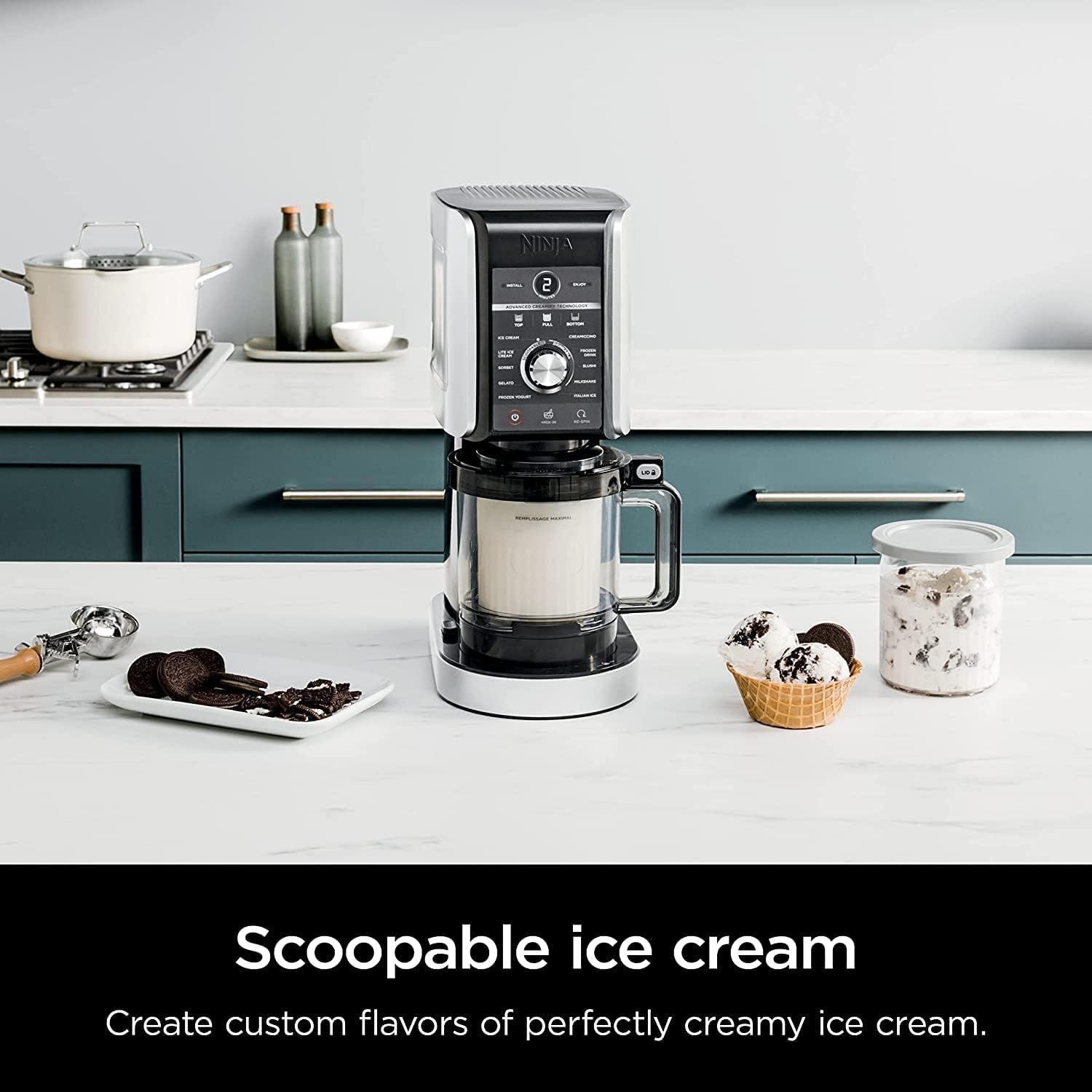 imageNinja NC501 CREAMi Deluxe 11in1 Ice Cream ampamp Frozen Treat Maker for Ice Cream Sorbet Milkshakes Frozen Drinks ampamp More 2 XL Family Size Pint Containers Blue RenewedNC501HGN